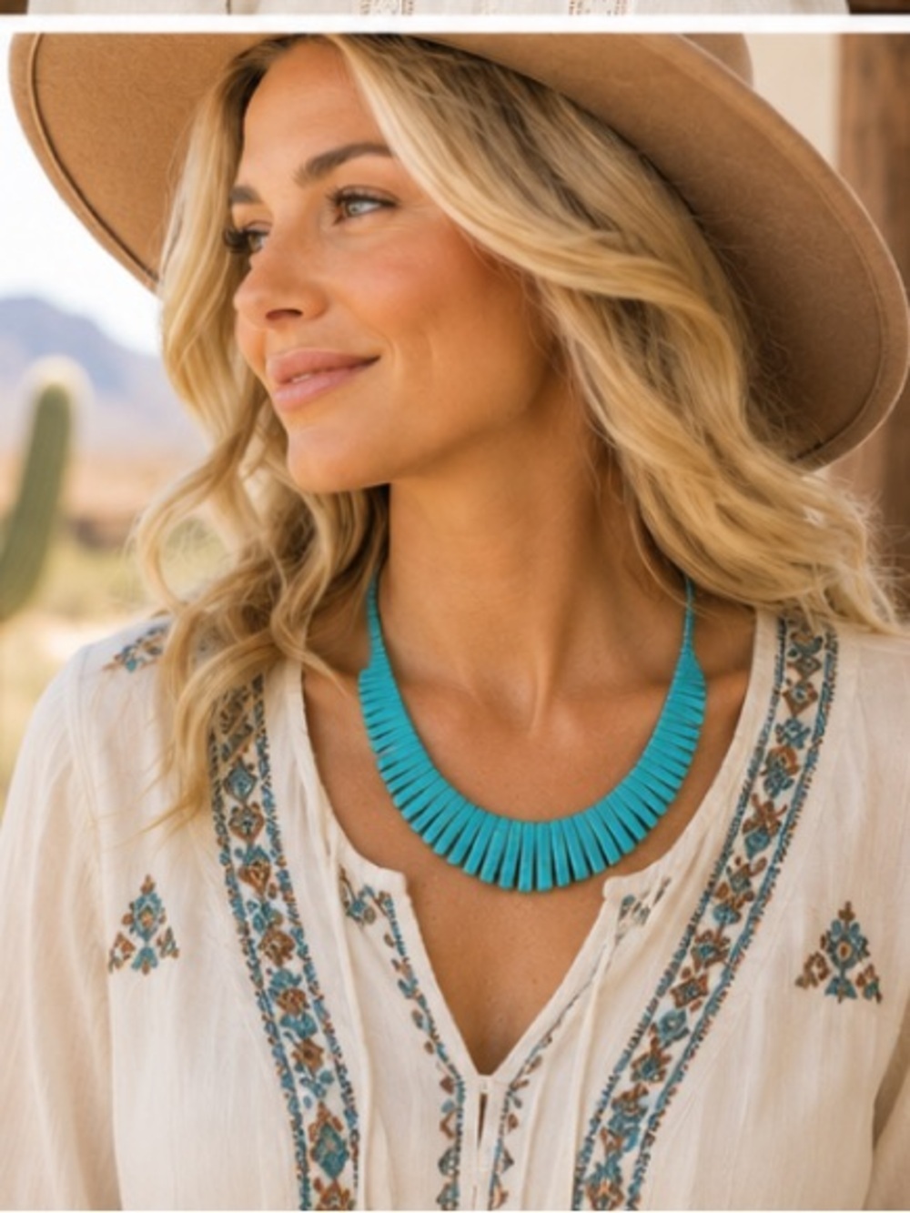 Turquoise Blue Stick Necklace 18” Graduated Heishi Southwestern Boho Western